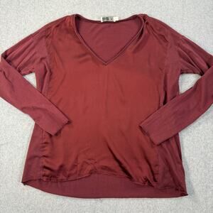 Go by GoSilk V-Neck Long Sleeve Blouse Women's Medium Burgundy Washable